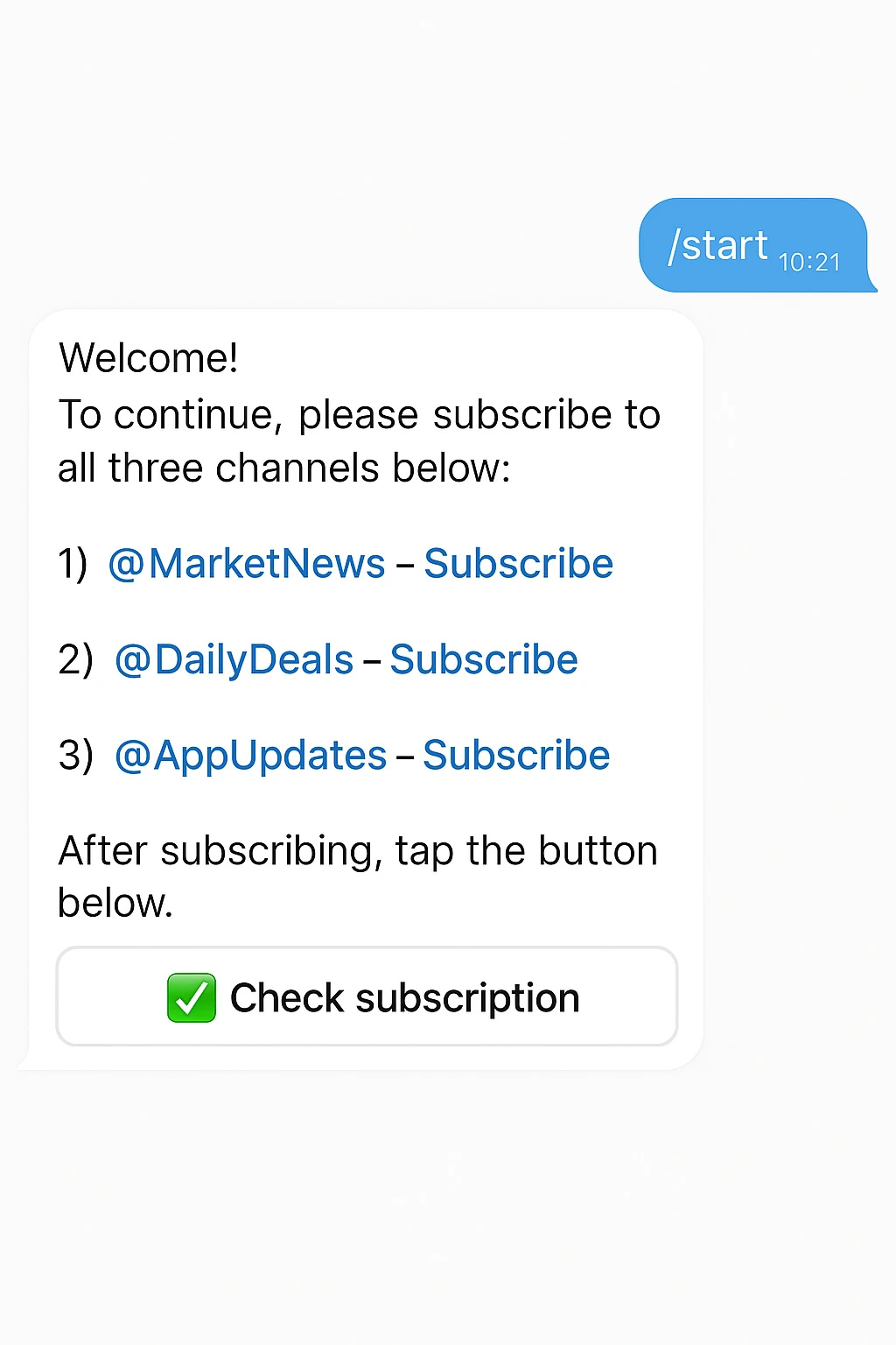 Сообщение о подписке в BOT-MARKET