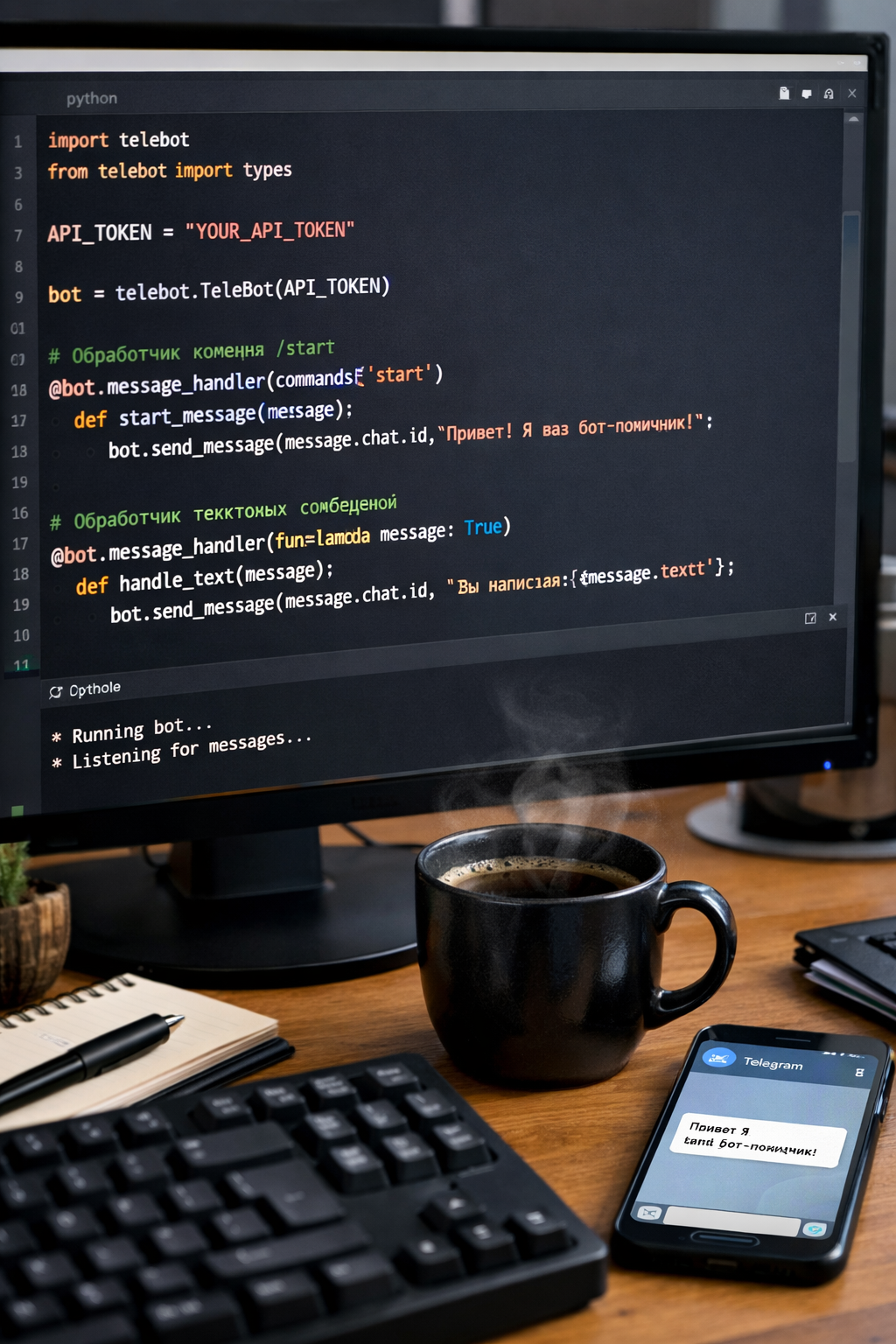 Иллюстрация разработки Telegram-бота на Python