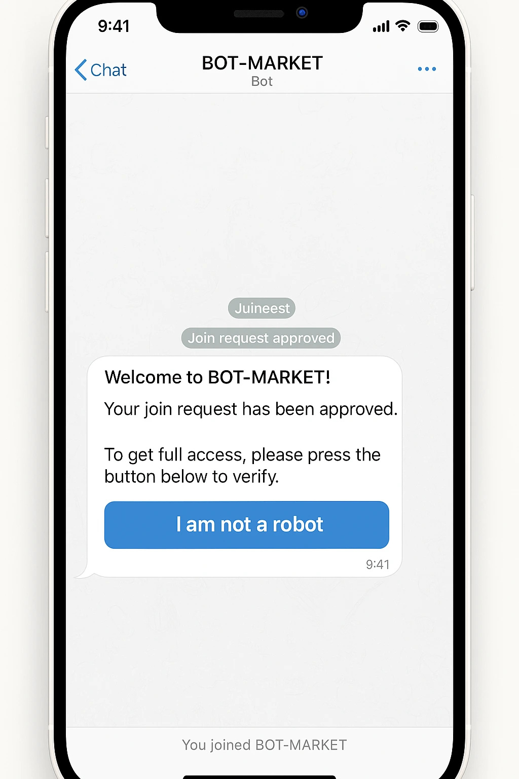 Bot message with a verification button