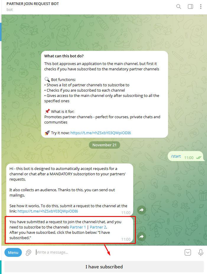 Create a Telegram channel with join requests (slide 2)